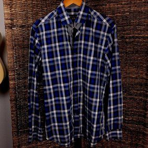 Stone Rose Italy Blue Plaid Shirt Large